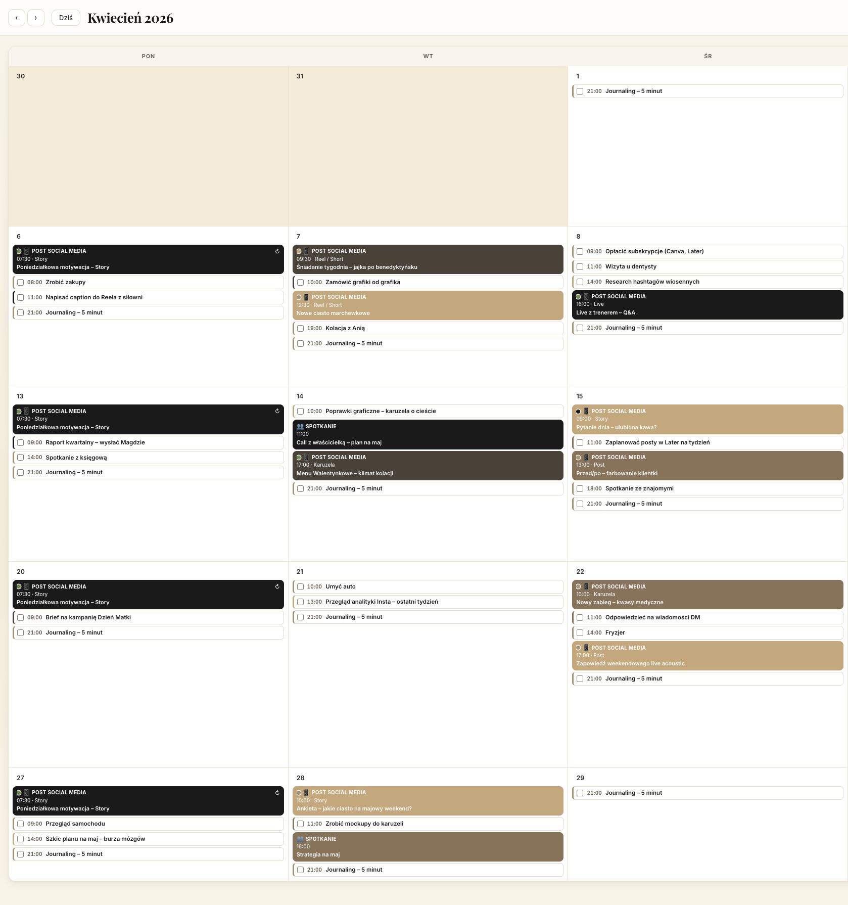SetBiznes — widok planera